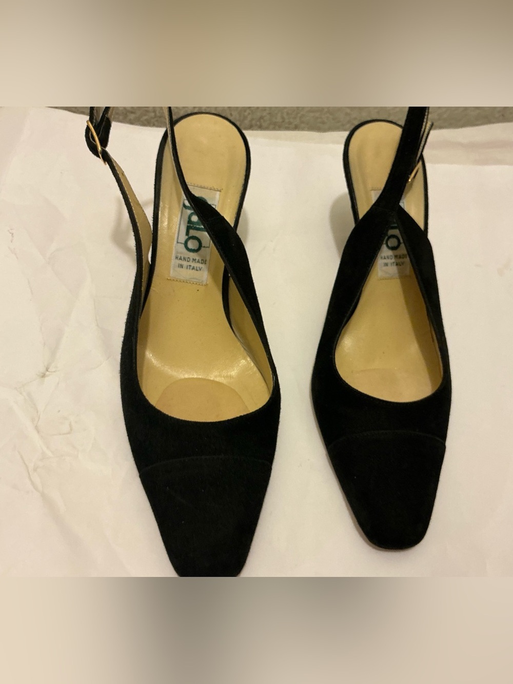 Galo Vero Cuoio Black Suede Pointed Slingback Mules 36.5